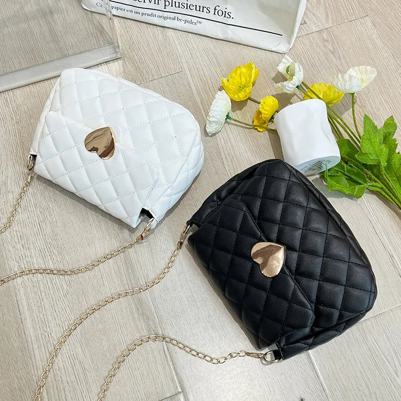Heart Embroidery Shoulder Bag for Women PU Leather Crossbody Chain Purse