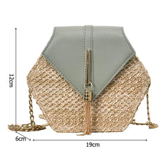 Hex Straw+PU Shoulder Handbags Women Top-handle Summer Beach Boho Bag
