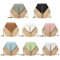 Hex Straw+PU Shoulder Handbags Women Top-handle Summer Beach Boho Bag