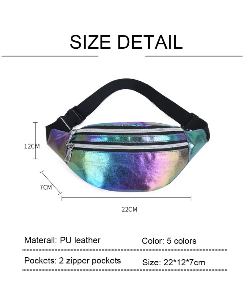 Holographic Fanny Pack Laser PU Waist Bag Beach Travel Banana Hip Bum Z