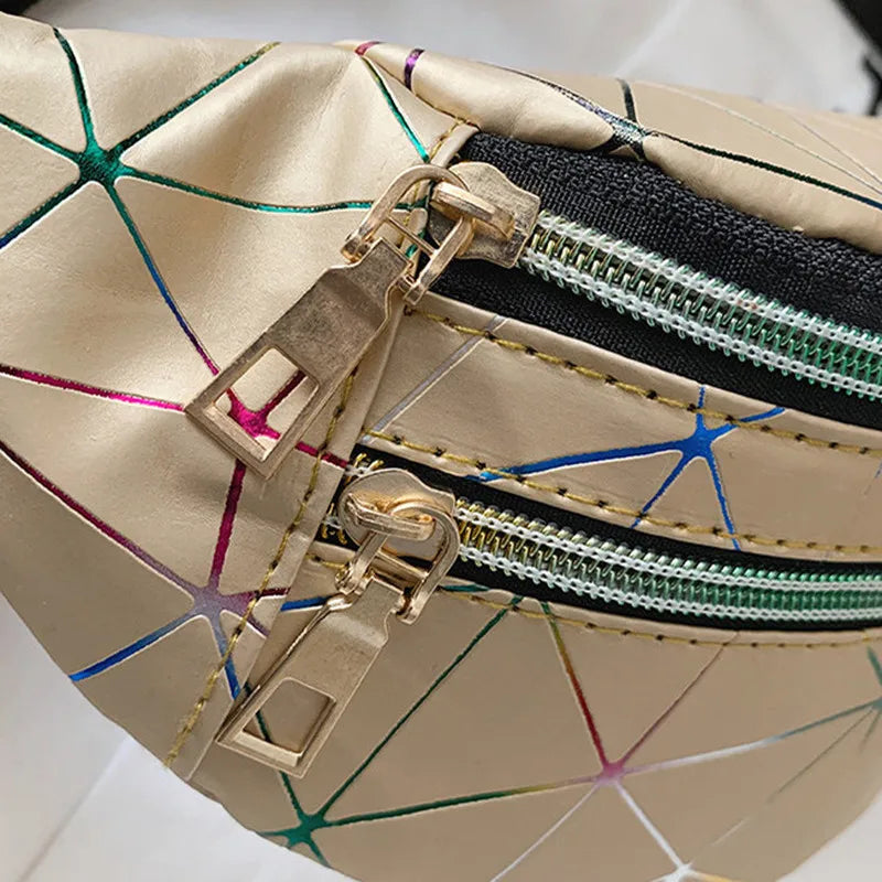 Geometric Waist Bag Pink Silver Fanny Pack