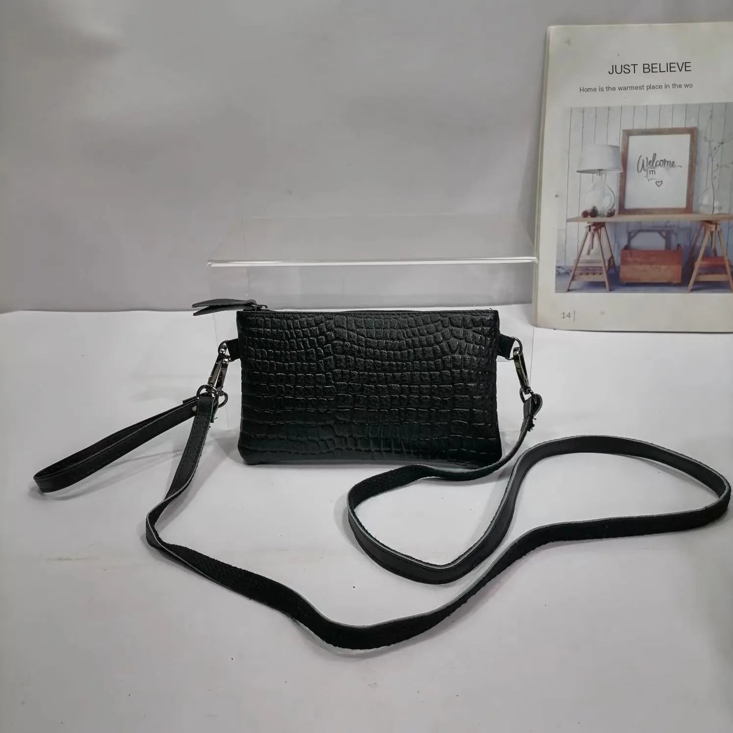 100% Cowhide Leather Clutch Crossbody Bag Soft Mini Shoulder Purse