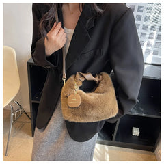 One Shoulder Plush Fabric French Stick Bag Girl