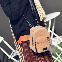 Women Corduroy Solid Backpack Shoulder Bag Plush Ball Travel Handbag