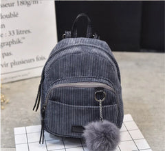 Women Corduroy Solid Backpack Shoulder Bag Plush Ball Travel Handbag