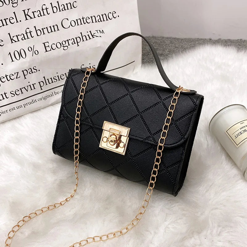 Women's Small Shoulder Bag Lattice Handbag Chain Messenger Crossbody Purse