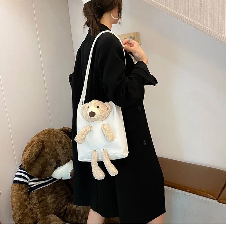 Ins Bear Canvas Bags Female Student Shoulder Messenger Bag Women