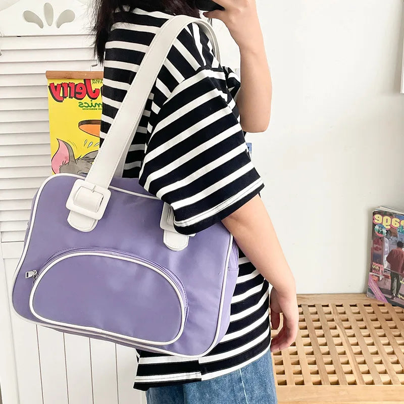 Japanese Style Retro Small Fresh Contrast Girl Student Shoulder Bag