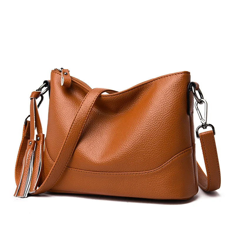 Vintage Tassel Crossbody Handbag Soft Leather Bucket Tote
