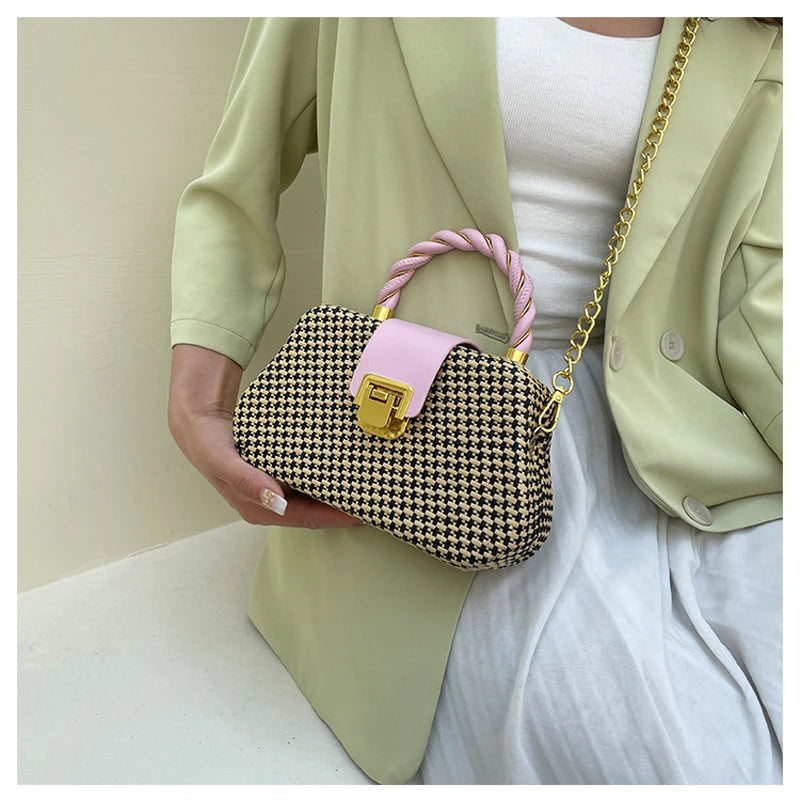 Retro Texture Ins Woven Fried Dough Twist Hand Held Messenger Chain Box Bag