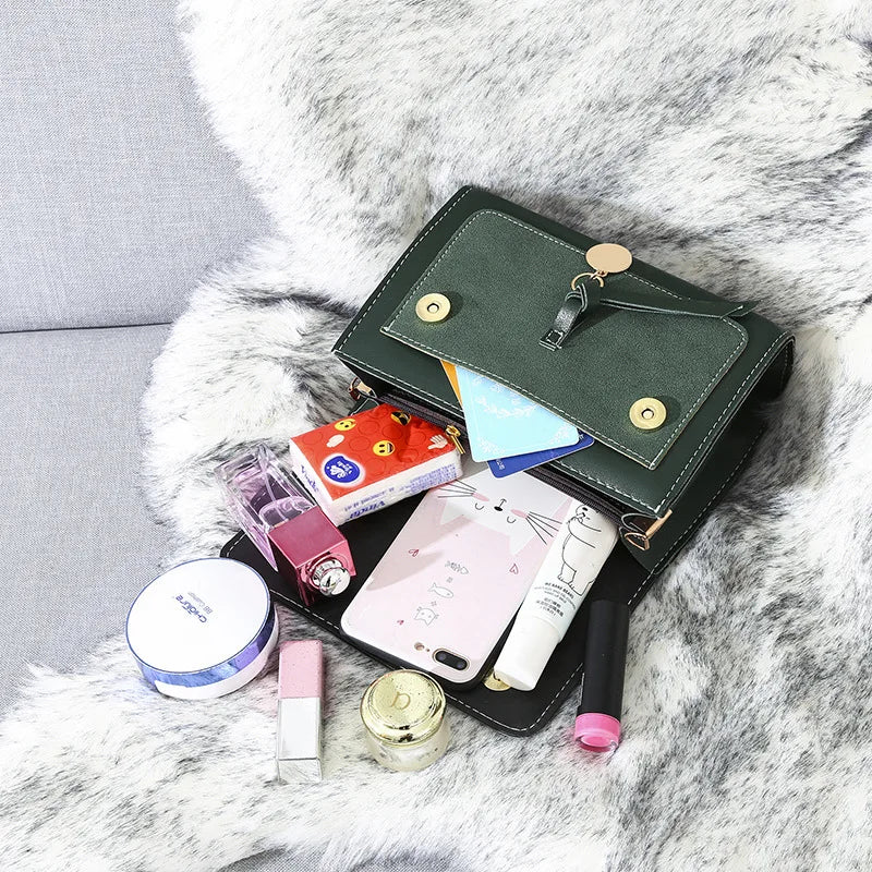Solid PU Leather Flap Hasp Satchels Crossbody Bag Lady Casual Handbags