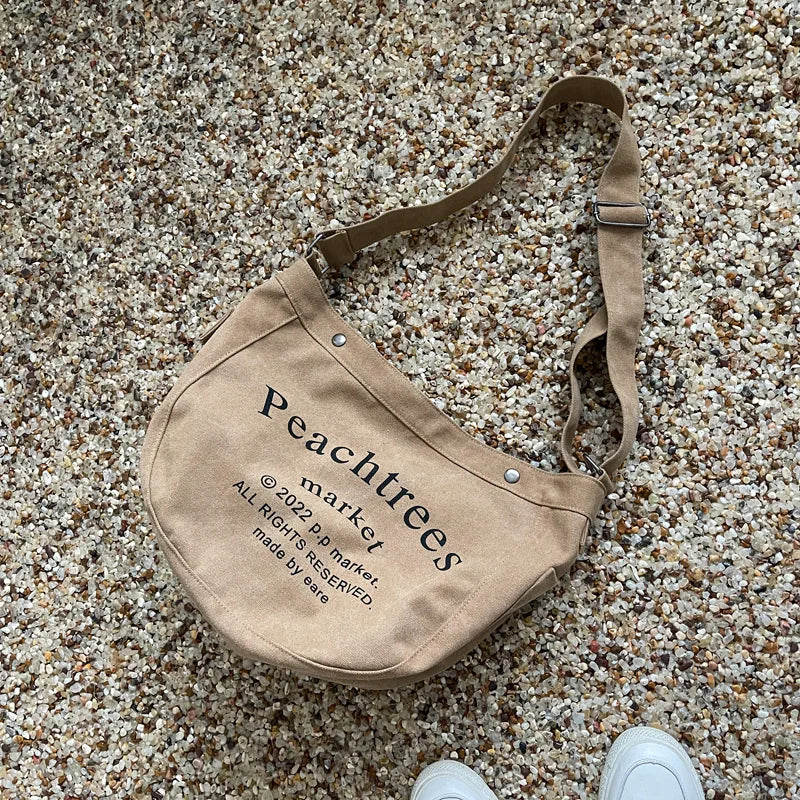 Large Capacity Canvas Messenger Bag with Print Letters