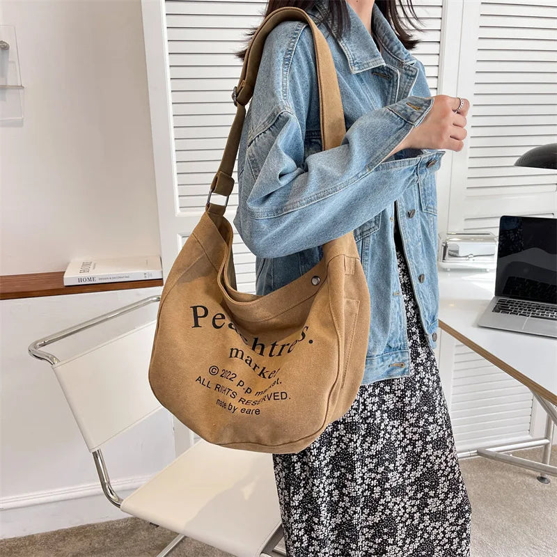 Large Capacity Canvas Messenger Bag with Print Letters