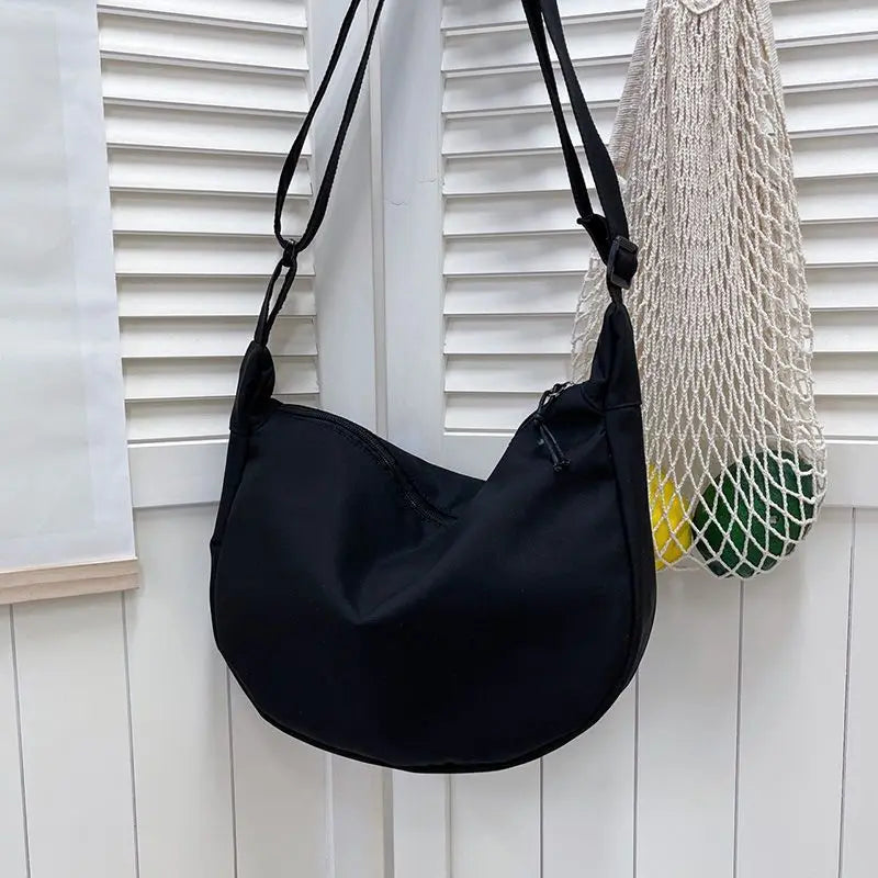 Solid Nylon Dumpling Tote Bag for Women, Harajuku Girls Messenger Bag