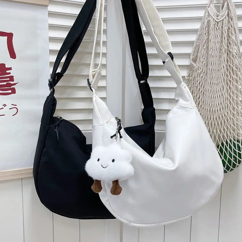Solid Nylon Dumpling Tote Bag for Women, Harajuku Girls Messenger Bag