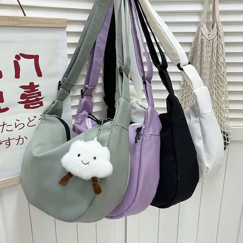 Solid Nylon Dumpling Tote Bag for Women, Harajuku Girls Messenger Bag