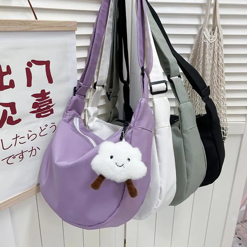 Solid Nylon Dumpling Tote Bag for Women, Harajuku Girls Messenger Bag