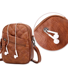 Ladies Soft Leather Shoulder Bag Diamond Multi-layer Retro Mobile Phone Bags