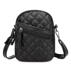 Ladies Soft Leather Shoulder Bag Diamond Multi-layer Retro Mobile Phone Bags