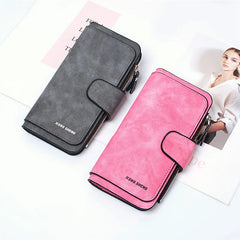 Women's Three-fold Long Wallet with Buckle Closure