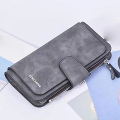Women's Three-fold Long Wallet with Buckle Closure