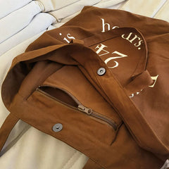 Large-Capacity Canvas Letter Print Shoulder Tote Handbag