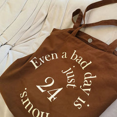 Large-Capacity Canvas Letter Print Shoulder Tote Handbag