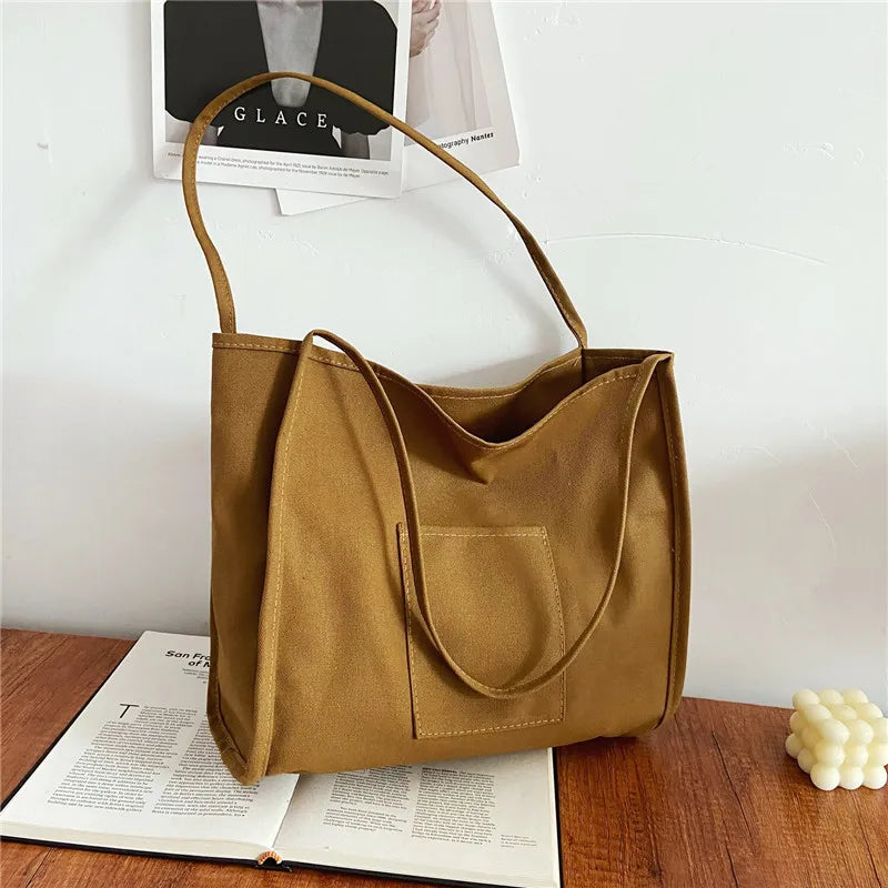 Large-capacity Tote Bag for Women Solid Casual One-shoulder Canvas Handbags