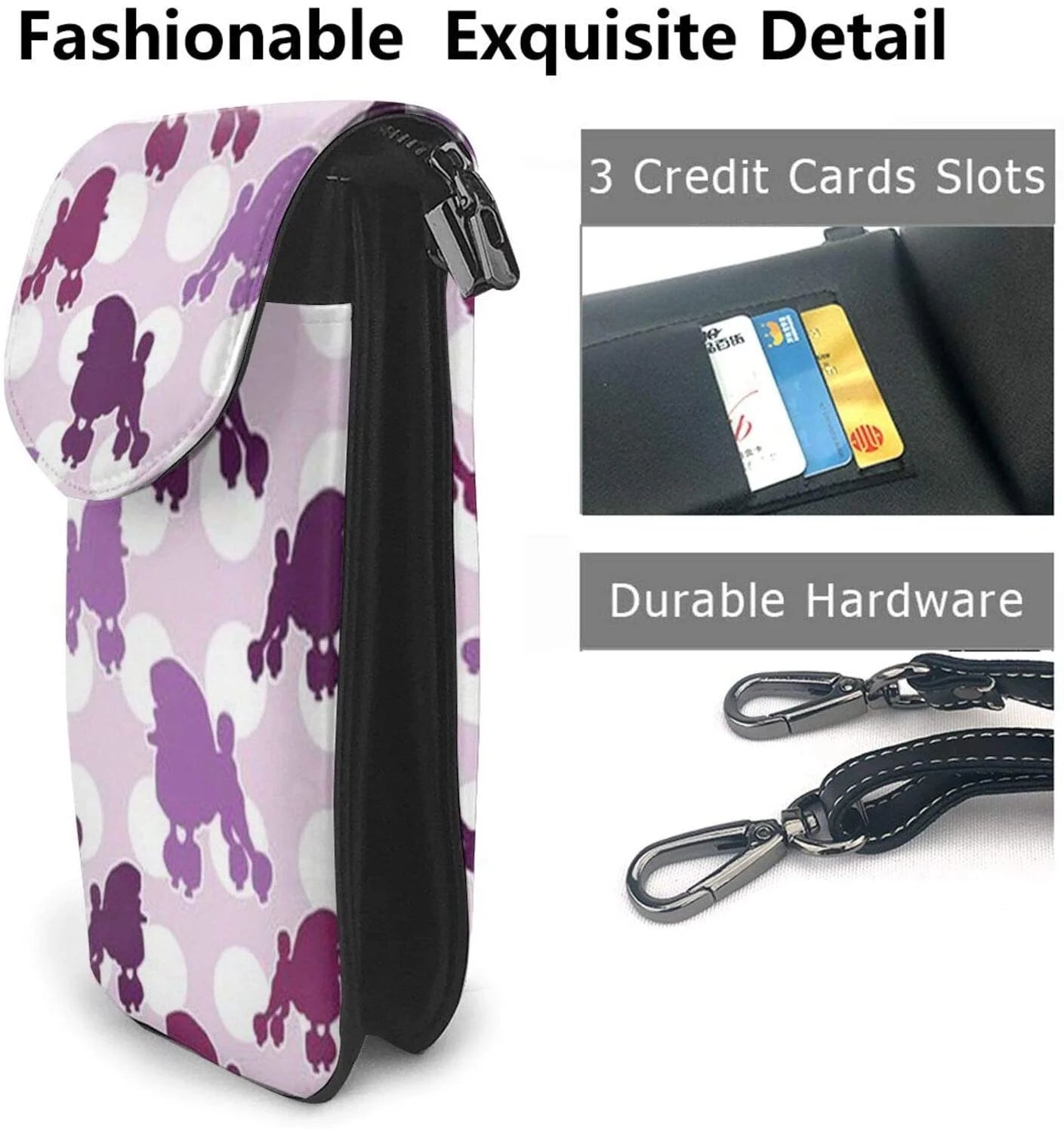Purple Poodle Polka Dot Crossbody Bag for Women