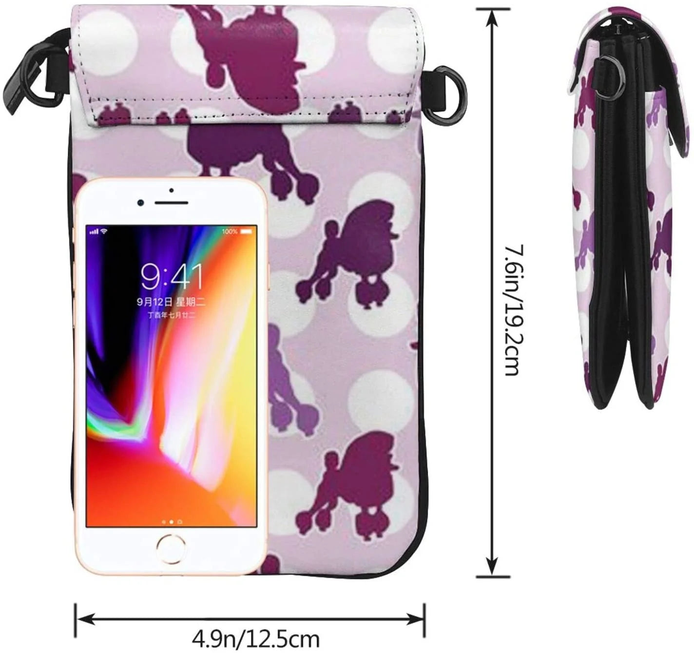 Purple Poodle Polka Dot Crossbody Bag for Women