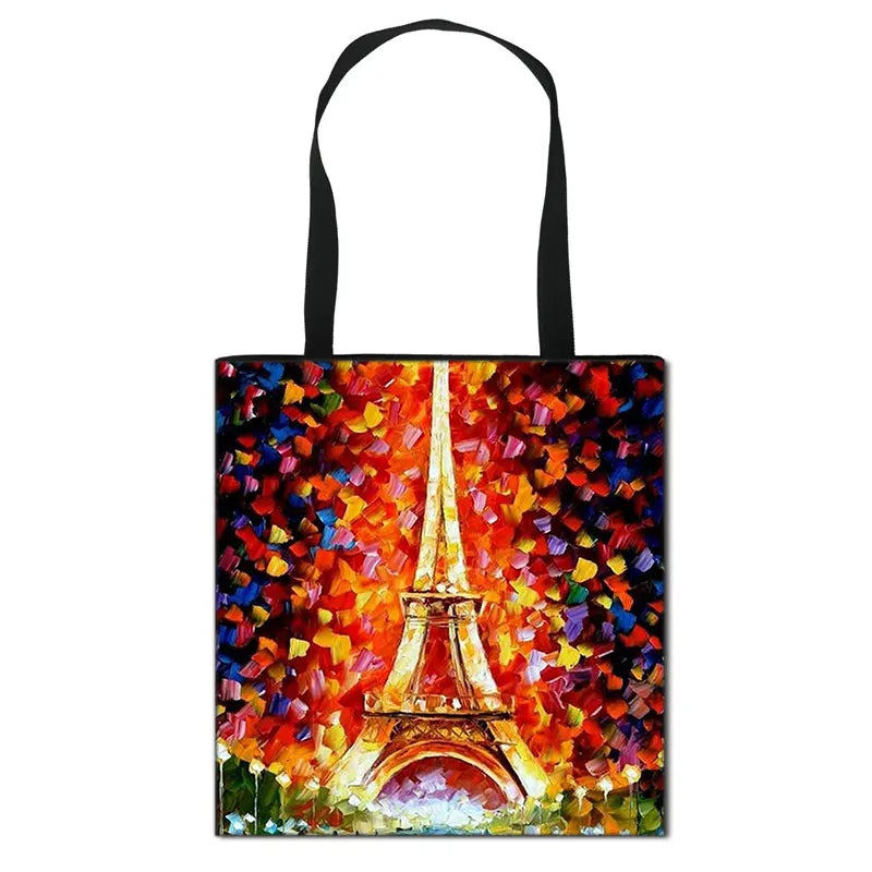 London Landscape Casual Totes Bag Women Eiffel Tower Ladies Handbag