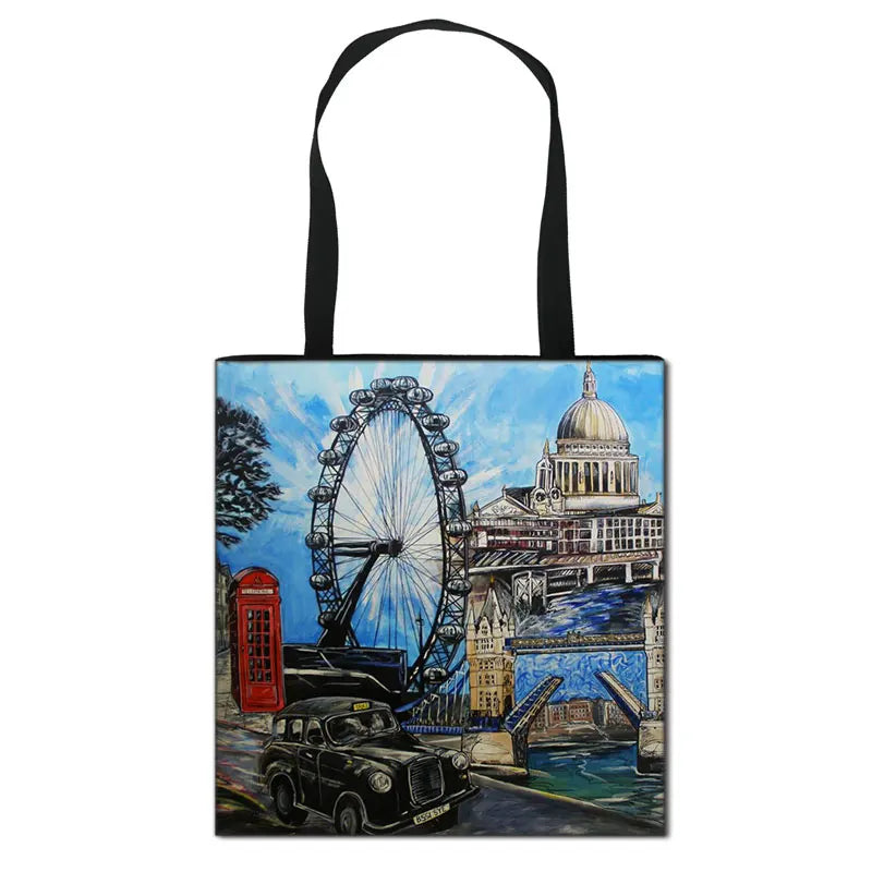 London Landscape Casual Totes Bag Women Eiffel Tower Ladies Handbag