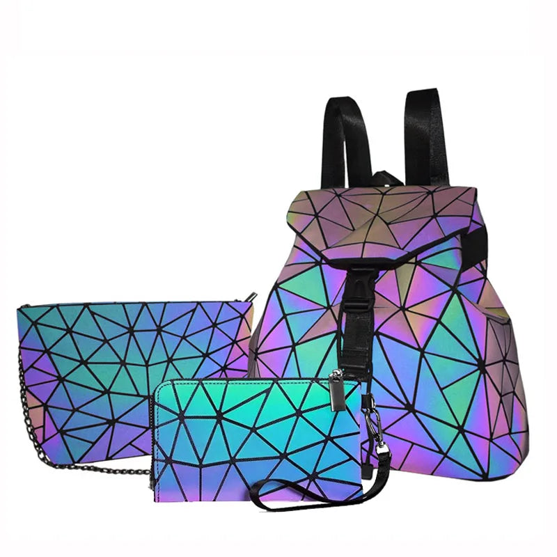 Luminous Geometric Backpack Set for Teen Girls