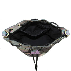 Women Drawstring Bucket Bags Geometry Plaid Shoulder Bags