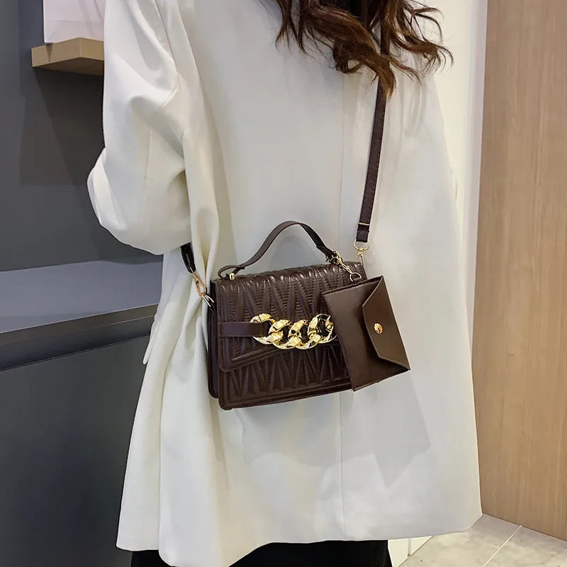 Leather Shoulder Bag Large Chain Flap Quilted Square Bags for Women
