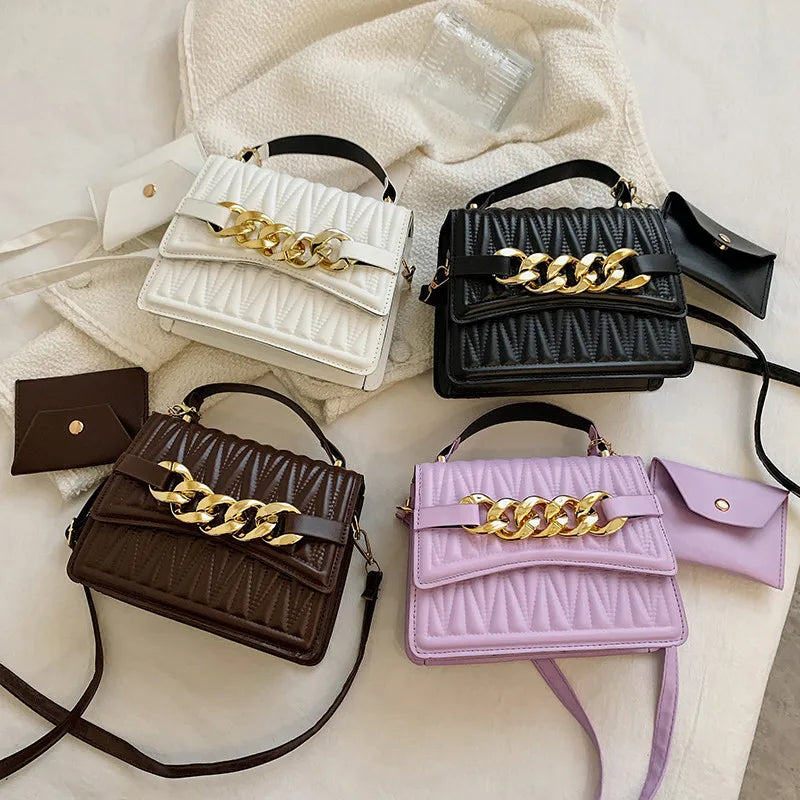 Leather Shoulder Bag Large Chain Flap Quilted Square Bags for Women