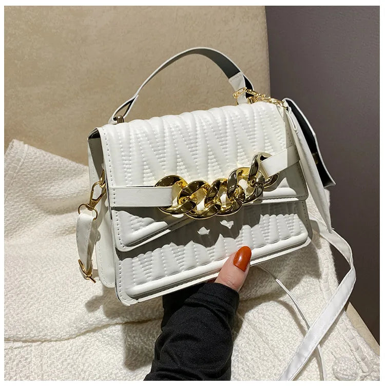 Leather Shoulder Bag Large Chain Flap Quilted Square Bags for Women