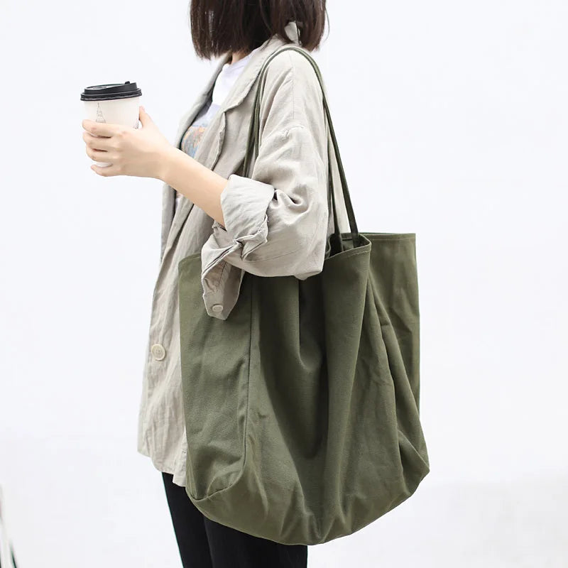 Large Capacity Minimalist Style Ladies Shoulder Bag Casual Canvas Tote Bag
