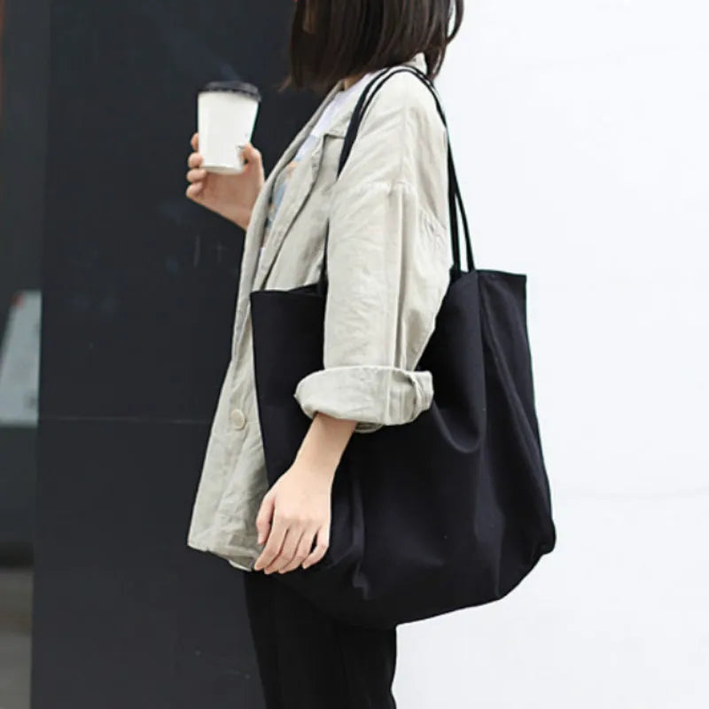 Large Capacity Minimalist Style Ladies Shoulder Bag Casual Canvas Tote Bag