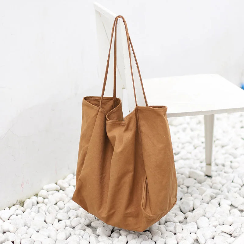 Large Capacity Minimalist Style Ladies Shoulder Bag Casual Canvas Tote Bag