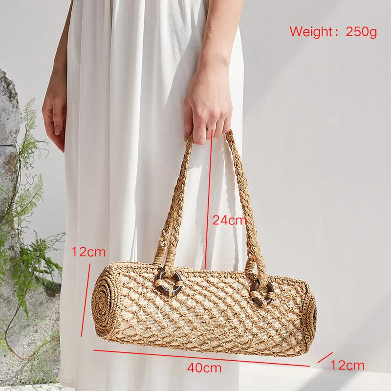 Vintage French Stick Shoulder Bag Small Straw Woven Pillow Bag