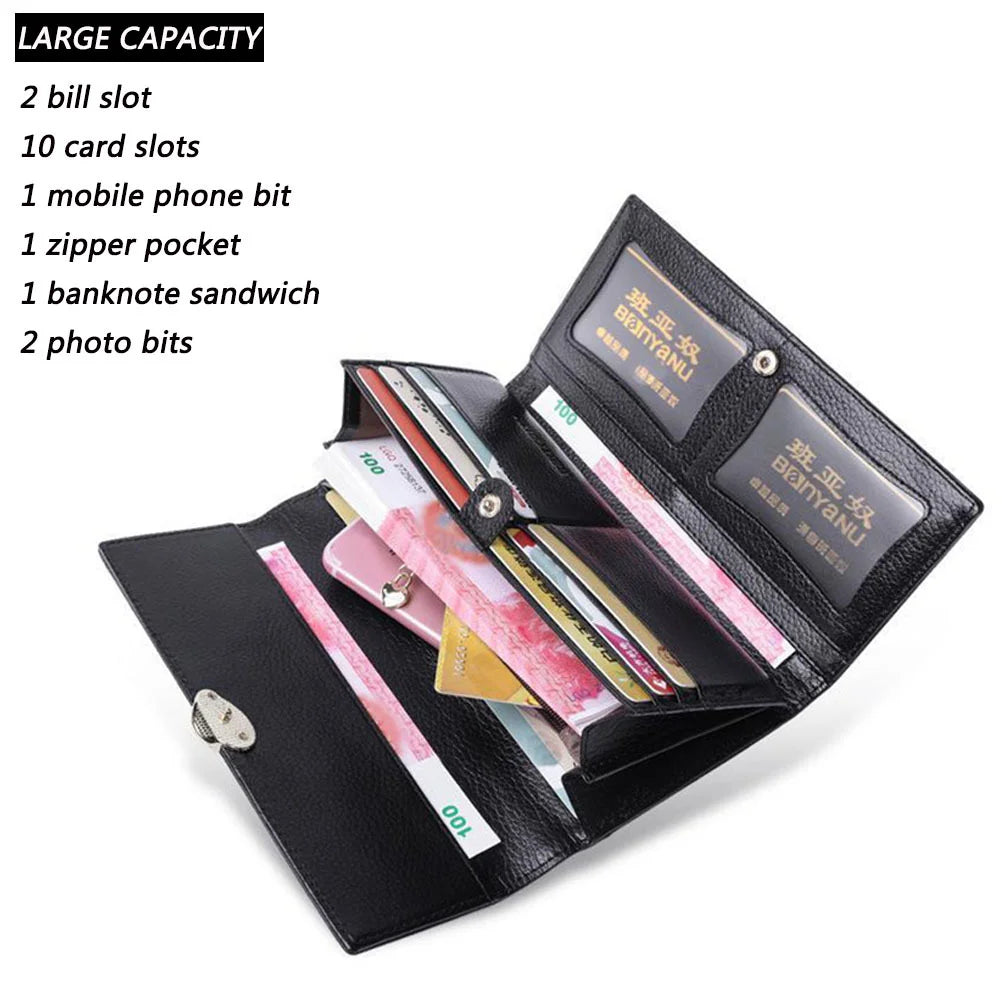 Lychee Pattern Leather Wallet for Women Long Leaf Wallet