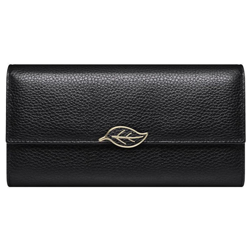 Lychee Pattern Leather Wallet for Women Long Leaf Wallet