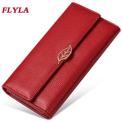 Lychee Pattern Leather Wallet for Women Long Leaf Wallet