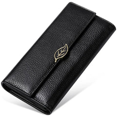 Lychee Pattern Leather Wallet for Women Long Leaf Wallet