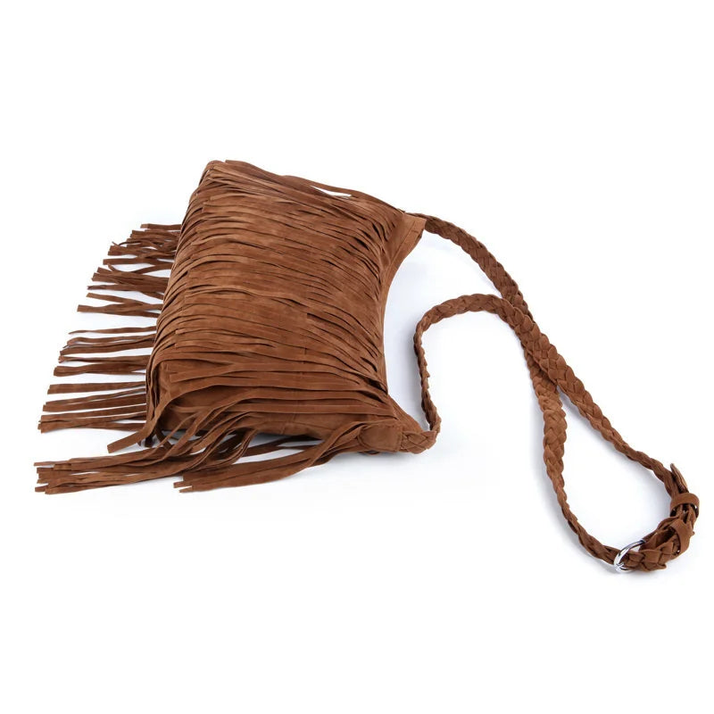 Matte Frosted Velvet Tassel Shoulder Bag