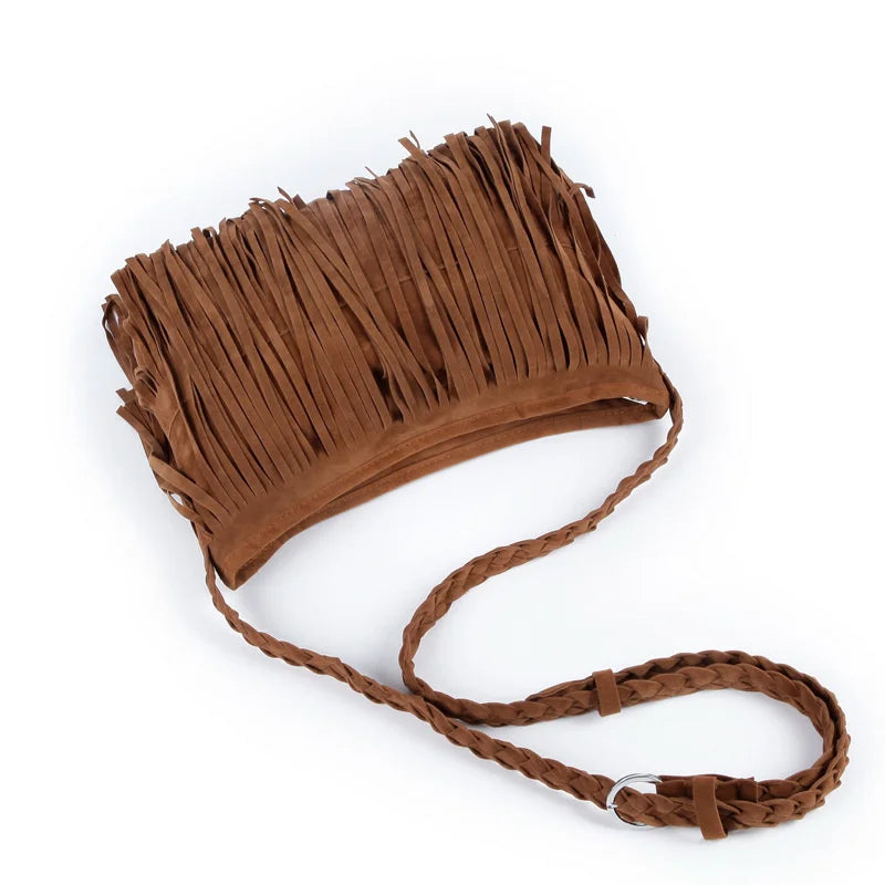 Matte Frosted Velvet Tassel Shoulder Bag