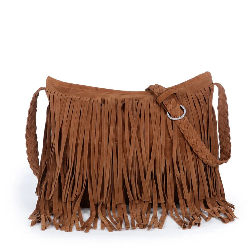 Matte Frosted Velvet Tassel Shoulder Bag
