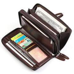 Men Business Wallet Leather Long Clutch Handy Bag Male Double Zipper Purse