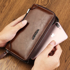 Men Business Wallet Leather Long Clutch Handy Bag Male Double Zipper Purse
